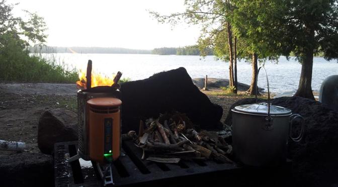 BioLite with fire ready to cook in the Boundary Waters of Canada